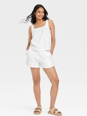 Mid-Rise Linen Pull-On Shorts by A New Day in White size XL